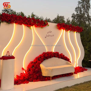 SMOOTH UV Print <b>Cream</b> PVC Backdrop White Ripple Backdrop Stand With Light For Wedding Decoration - Product Image 1