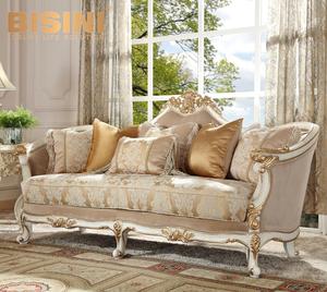 Set di Divani per Salotto <span class=keywords><strong>in</strong></span> Stile Classico Europeo Reale con Intagli <span class=keywords><strong>in</strong></span> <span class=keywords><strong>Legno</strong></span> e Tessuto Beige e Dorato - Product Image 5