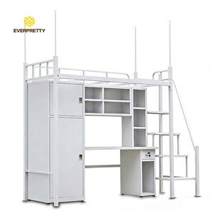 Ensemble de mobilier scolaire pour dortoir universitaire : <span class=keywords><strong>Lit</strong></span> superposé moderne en métal robuste avec échelle, armoire et bureau - Product Image 3