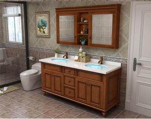 <b>Light</b> luxury American bathroom cabinet solid wood <b>oak</b> wash basin double basin marble bathroom wash basin - Product Image 1