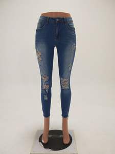 Vaqueros rasgados de algodón para mujer, Vaqueros de cintura media, rectos, color negro, azul, 2023 - Product Image 5