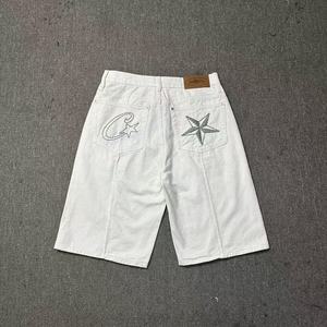 Shorts en jean brodés pentagramme pour homme, style streetwear d'été, <span class=keywords><strong>Corteiz</strong></span> Devil Island, coupe ample décontractée, tendance cinq-quarts - Product Image 3