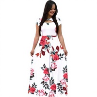 Robe Longue Maxi Décontractée Grande Taille Femme, Col Évidé à Manches Courtes, Imprimé Floral pour l'Été
