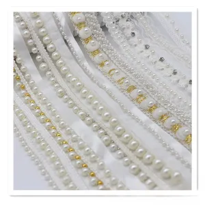 Venta al por mayor cinta de cuentas a mano sola perla bordado encaje Ropa Accesorios DIY para decoración vestido