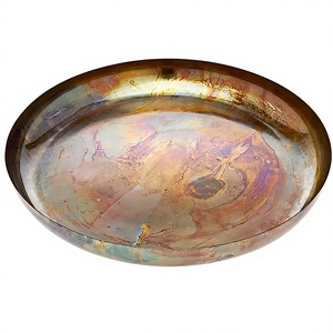 Bandeja Redonda de Metal Dorado de Excelente Calidad, Hecha a Mano, Grabada, Decorativa, para Servir, para Tocador, para Decoración de Comedor - Product Image 6