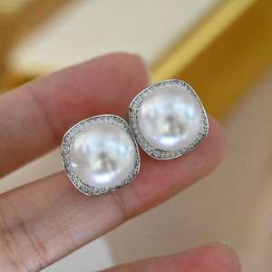 Boucles d'oreilles fines en argent S925, accessoires de bricolage, perles rondes de 11-12 mm, 21860 avec support vide, boucles d'oreilles en perles tendance - Product Image 1