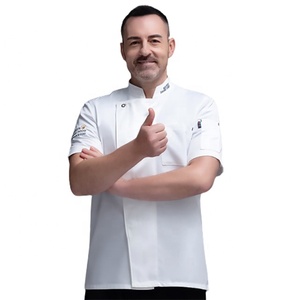 Sunyue Uniforme de Chef de Manga Corta, Chaqueta de Cocina, Abrigo de Trabajo de Mezcla de Algodón Blanco para Restaurante y Bar, Logotipo Personalizado - Product Image 4