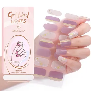 Tiras de gel de esmalte de uñas secas UV semicuradas gelatina de cristal transparente Bloqueo de oro con logotipo personalizado