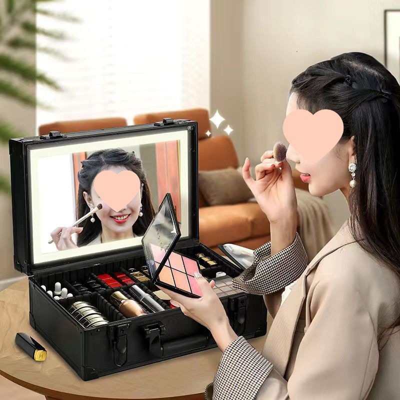 Large LED mirrored makeup case (with light)