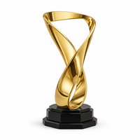 Trophée sportif 3D en métal poli Barb Netal, lames torsadées argentées effet miroir, agglomérées sur une base ronde, pour récompenses de tournois