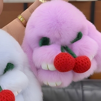 Porte-clés en peluche Lapin Cerise, pendentif animal en peluche doux, ornement à suspendre pour sac, mignonne poupée de dessin animé