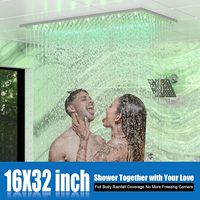 Système de douche mural thermostatique Homedec à 3 poignées, double tête, avec douchettes LED effet pluie et cascade 16x32 pouces, robinet 2-en-1
