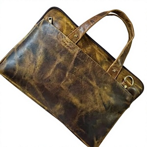 100% Waterproof Genuine Leather Vintage Fashion Laptop Handbag Men Office Document <b>File</b> Holder Nylon Zipper Casual Travel Handle - Product Image 2
