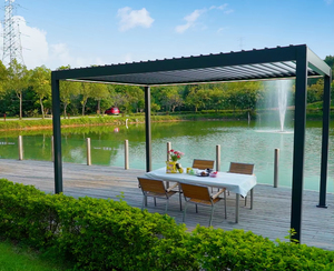 Kit de Pergola en Aluminium Écologique 12x20 pieds à Assemblage Facile DIY, Toit à Lames Motorisé Étanche, Abri Extérieur Naturel avec Porte - Product Image 4