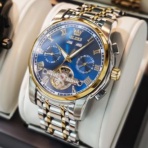 Montres pour hommes OLEVS, montre mécanique automatique, montre-bracelet <span class=keywords><strong>de</strong></span> style business, étanche, bracelet en acier inoxydable, montre squelette avec <span class=keywords><strong>calendrier</strong></span> pour homme - Product Image 4