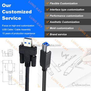 LUNG KAY Custom Length 1M 2M 3M <b>USB</b> 3.0 a <b>to</b> B Screw Lock <b>Cable</b> Panel Mount <b>USB</b> B <b>Cable</b> OEM ODM for Industrial/Office Use - Product Image 4