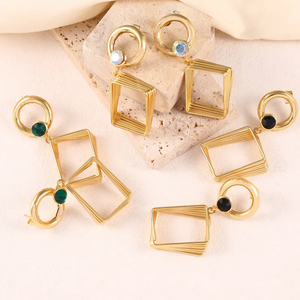 Boucles d'oreilles géométriques élégantes en acier inoxydable 304 plaqué or 18 carats, bijoux d'oreille élégants, adaptées au port quotidien des femmes, décontractées - Product Image 5