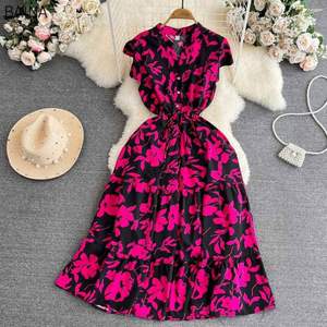 Nuevos Vestidos Elegantes con Estampado Floral, Mangas Volantes de Lujo Ligero, Vestido con Cordones Ajustables, Ropa Casual de Alta Gama para Mujer - Product Image 3