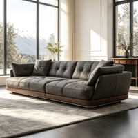 Canapé d'angle modulaire en tissu gris foncé capitonné avec base en bois massif pour grand salon moderne