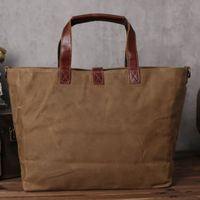 Tas Tote Wanita Kanvas Berlapis Lilin Custom dengan Resleting, Tahan Air, Awet, Ukuran Besar, Tas Selempang, Portabel untuk Perjalanan, Pantai, Belanja, Musim Panas & Gugur
