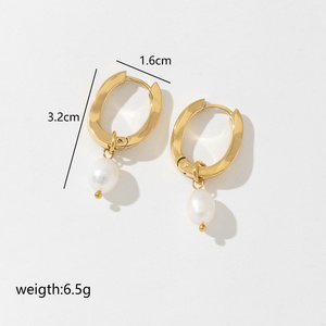 Stainless Steel Jewelry Wholesale Trendy 18K <b>Gold</b> <b>Plated</b> Freshwater Pearl Pendant Simple Huggie <b>Hoop</b> <b>Earrings</b> - Product Image 2