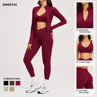 Ensemble de survêtement 3 pièces Dingtai pour femme : veste zippée, brassière de sport, leggings taille haute croisée à jambe fuselée avec passe-pouce pour la course et le cyclisme