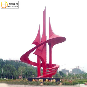 Sculpture géométrique abstraite en acier inoxydable Jiahua, ornement paysager sur pied extérieur, fait main, grande taille - Product Image 3
