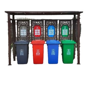 Pavillon de tri des déchets extérieur avec structure en alliage d'aluminium, étanche, station de collecte des ordures de jardin avec bacs de tri - Product Image 1