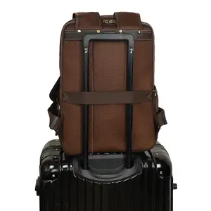 Retro ODM OEM Custom Logo Men's Genuine Cow Leather Backpack Bag For Daily Dark Brown Black Full Grain Leather Laptop Back Pack