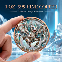 Pièce de monnaie en cuivre pur 999 de 1 oz, colorée, en relief 3D, série animaux bébés dragon, plusieurs styles, édition de collection