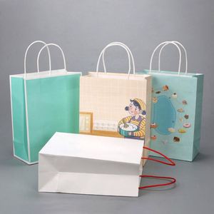 Wholesale Eco-Friendly Classic <b>Small</b> Custom Recyclable Kraft Gift <b>Bags</b> Brown <b>White</b> Confectionery Packaging with Handles - Product Image 2