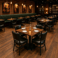Chaise rembourrée Ron Group avec structure métallique, table carrée en bois massif, banquette en cuir capitonné, mobilier de restaurant commercial de luxe
