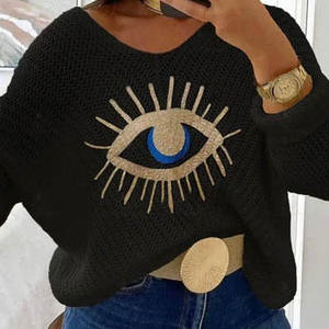 Maglione Oversize Jacquard con Occhio Malvagio per <span class=keywords><strong>Donna</strong></span>, Personalizzato con Scollo a V e Stampa, Antipilling, Estate 2026 - Product Image 3