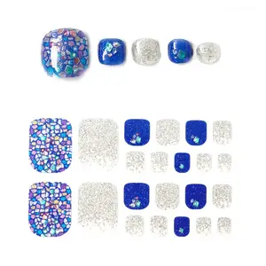 Hoge Kwaliteit Blauw Glitter Zilver Pers Op Volledige Stickers 3d Wrijven Strips Nagellak Kunst Wrap Stickers Voor Teen