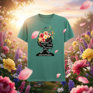 T-Shirt da Donna Unstoppable con Stampa Floreale, Girocollo, 100% Cotone, Vestibilità Regolare, Casual, Primavera-Estate, Design Empowering - Product Image 2