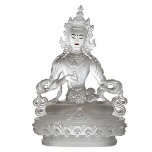 Estátua de Buda Vajrasattva em vidro fosco branco para decoração de casa, estoque de fábrica