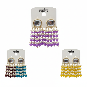 Pendientes colgantes de cuentas y piedra Kundan chapados en oro Accesorio de moda - Product Image 2
