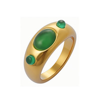 Grüner Cabochon Glatter Kuppelring Kühner Retro-Cocktailring Natürlicher Steinoptik Wasserdichter Modeschmuck Ringe