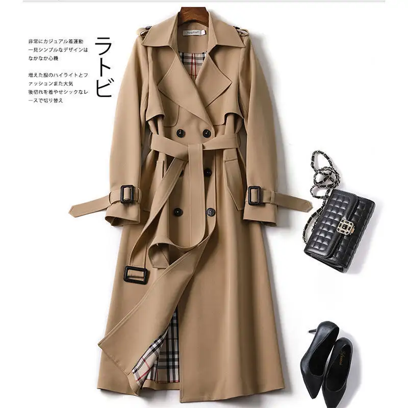 leather coats large woman Korean mid-length trench coat for women 2020 popular British over-the-knee overcoat for spring autumn