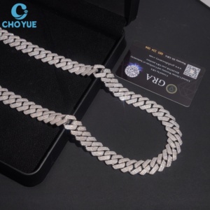 Collar de Cadena Cubana de Moissanita, Plata 925 con Baño de Rodio, Cadena de Eslabones Completamente Incrustados, Certificado GRA, Estilo Hip Hop, Joyería Unisex - Product Image 3