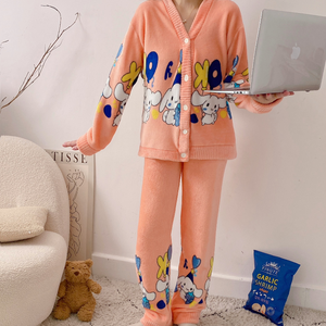 Conjunto de pijamas térmicos de Otoño/Invierno para <span class=keywords><strong>mujer</strong></span>, nueva moda, terciopelo Coral, franela, cierre de cintura elástica, pijamas sexis cálidos para jóvenes - Product Image 4