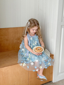 Nuovo <span class=keywords><strong>Vestito</strong></span> Estivo <span class=keywords><strong>da</strong></span> <span class=keywords><strong>Bambina</strong></span> Stile <span class=keywords><strong>Fata</strong></span>, Super Floreale con Fiori 3D, in Garza e Pizzo, Senza Maniche, Mini Gonna con Balze per Bambine - Product Image 3