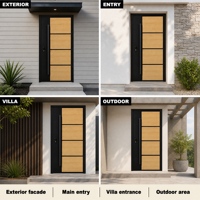 Porte d'entrée extérieure en acier à grain de bois personnalisé, style traditionnel classique, taille et couleur sur mesure pour maison ancienne ou villa