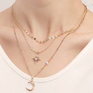 Accessories Simple Versatile Star Moon Trendy <b>Tassel</b> Layered Necklace for Women - Product Image 2