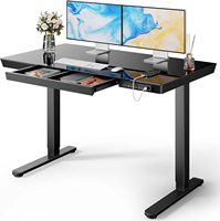 Bureau debout électrique moderne en bois Jiang'pai BGZ67890, hauteur réglable, double tiroirs, 2 crochets, noir, pour chambre et bureau