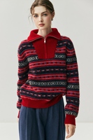 Pull en cachemire 100% à demi-zip, pull tricoté à col montant épais, coupe ample pour femme