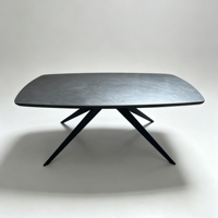 Table rectangulaire d'usine marron avec pieds croisés en métal, plateau en roche moderne, mobilier de salon, support OEM