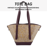 Sac fourre-tout tressé jaune et violet en gros, OEM ODM, écologique, avec fleurs séchées naturelles, grande capacité, fermeture éclair, GPS, pour femmes