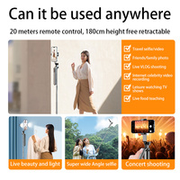 Tongkat Selfie Genggam 180CM 4 Kaki Baru dengan Gimbal Putar dan Lampu LED Ganda untuk Live Streaming Tripod Tongkat Selfie