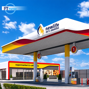 Tettoia Personalizzata per Stazione di Servizio con Struttura in Acciaio, Tetto in Membrana (PVC/PVDF/PTFE), <span class=keywords><strong>Design</strong></span> Modulare, Insegne a Pilone LED - Product Image 1